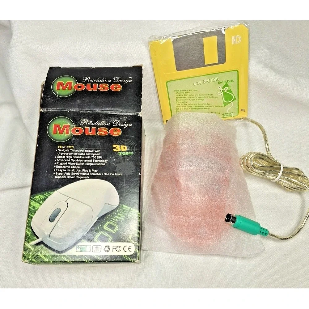Vintage Orange Transparent Mouse New in Box NOS Y2K HM-303P 700 DPI Scroll PS/2